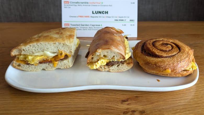 Three of Panera's new breakfast sandwiches