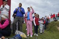 Fans cheer during a practice day at the Ryder Cup at the Whistling Straits Golf Course Thursday, Sept. 23, 2021, in Sheboygan, Wis. (AP Photo/Charlie Neibergall)