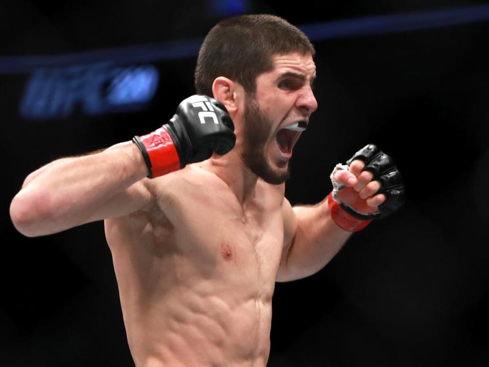 Islam Makhachev (pictured) is coached in part by childhood friend and former champion Khabib Nurmagomedov (Getty Images)