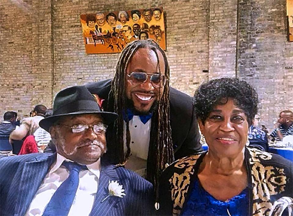 Milwaukee Journal Sentinel columnist James E. Causey, center, is pictured with his father James D. Causey, left and his mother Otha R. Causey in 2017 at his wedding reception.