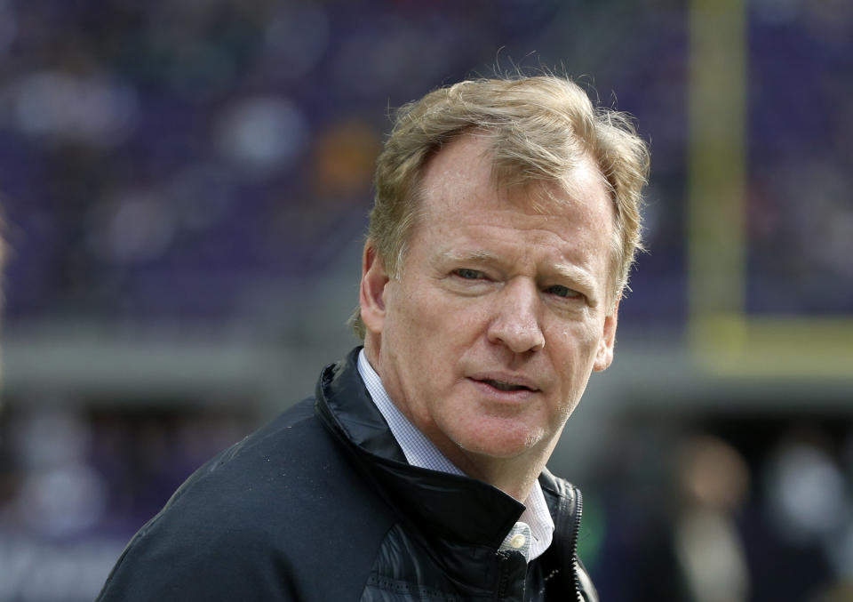 NFL Commissioner Roger Goodell watches a game between the Vikings and Packers on Oct. 15, 2017. (AP/Bruce Kluckhohn)