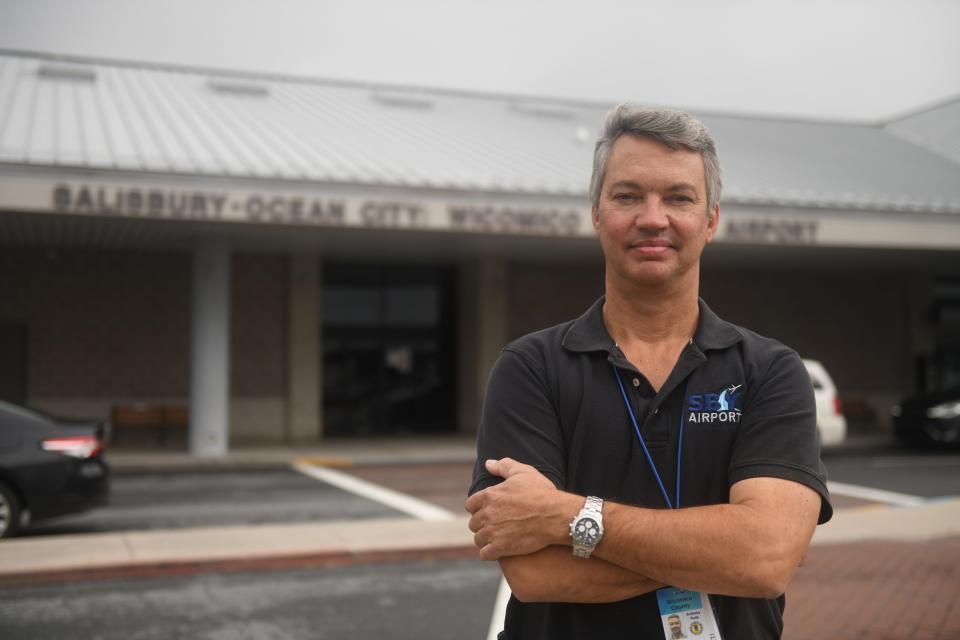 In this file photo, Airport Manager Anthony Rudy stands outside the Salisbury-Ocean City: Wicomico Regional Airport in Wicomico County, Maryland, on Oct. 13, 2020.