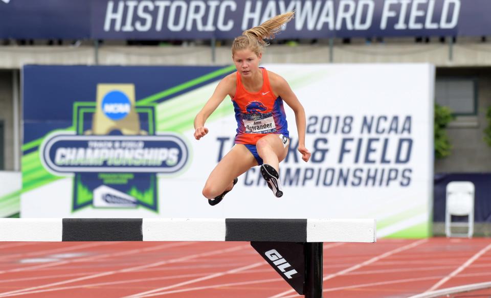 Allie Ostrander is a three-time NCAA steeplechase champion who competed at Boise State.
