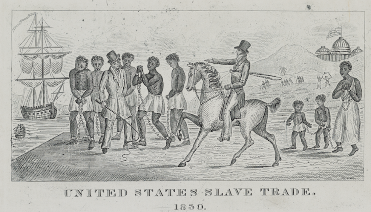 <span class="caption">An abolitionist lithograph of the slave trade in Washington, D.C., with the U.S. Capitol in the background.</span> <span class="attribution"><a class="link " href="https://www.loc.gov/pictures/resource/ds.13992/" rel="nofollow noopener" target="_blank" data-ylk="slk:Library of Congress;elm:context_link;itc:0;sec:content-canvas">Library of Congress</a></span>
