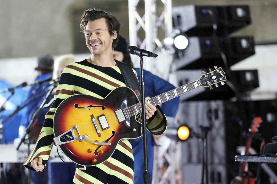 FILE - Harry Styles performs on NBC's "Today" show in New York on May 19, 2022. Styles is nominated for six Grammy Awards. The 2023 Grammy Awards will air live Sunday, Feb. 5. (Photo by Charles Sykes/Invision/AP, File)