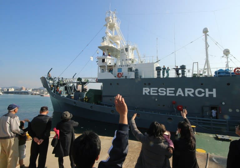 A Japanese whaling ship leaves the port of Shimonoseki in Yamaguchi prefecture, western Japan to resume whale hunting in the Antarctic