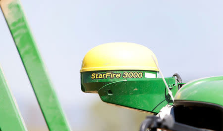 An iTC receiver (used for parallel driving) is seen on a tractor of the "Poschinger Bray'sche Gueterverwaltung" company at a field in Irlbach near Deggendorf, Germany, April 21, 2016. REUTERS/Michaela Rehle