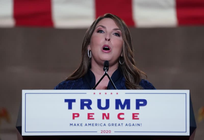 Republican National Committee Chairman Ronna McDaniel addresses the 2020 Republican National Convention in a live address from Washington