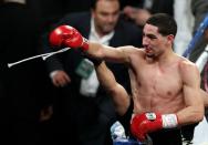 NEW YORK, NY - OCTOBER 20: Danny Garcia celebrates after knocking out Erik Morales in the fourth round of their WBA Super, WBC & Ring Magazine Super Lightweight title fight at the Barclays Center on October 20, 2012 in the Brooklyn borough of New York City. (Photo by Alex Trautwig/Getty Images)