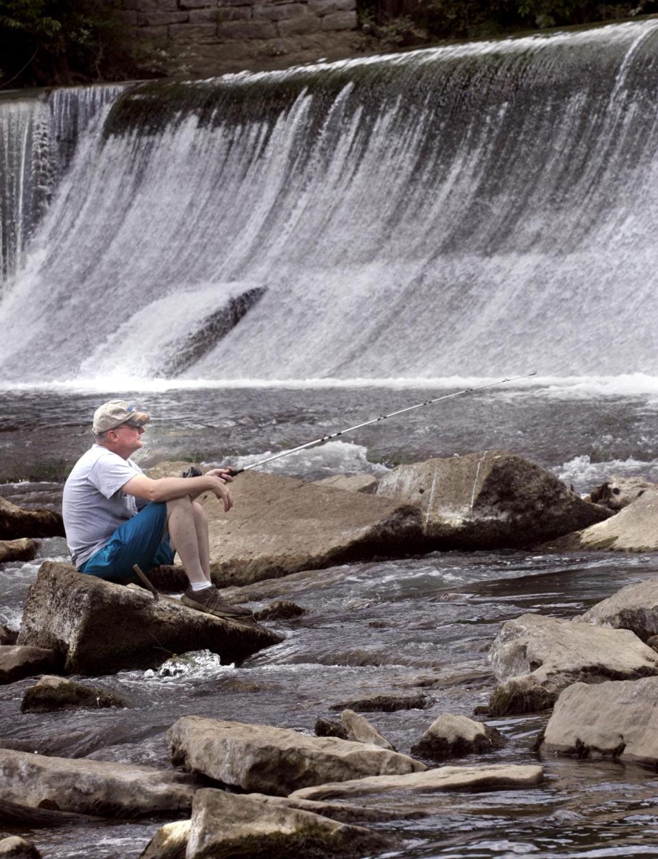 Dave McCann fishes in the East Fork of the Stones River under the Walter Hill Dam.