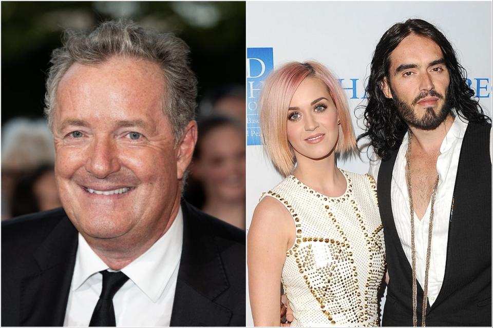 Piers Morgan (left) and Katy Perry and Russell Brand (Getty Images)