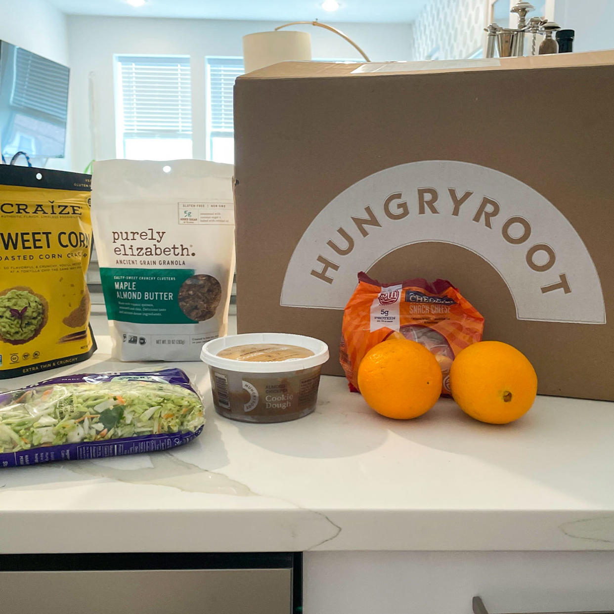 Hungryroot box with groceries surrounding it (Courtesy Morgan Greenwald)