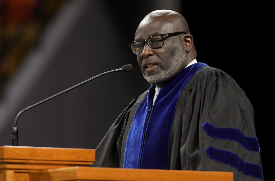 President Paul Anthony Jones of Fort Valley State University speaks during Utah State University’s commencement ceremony on Thursday, May 4, 2023, in Logan, Utah. | Eli Lucero, Herald Journal