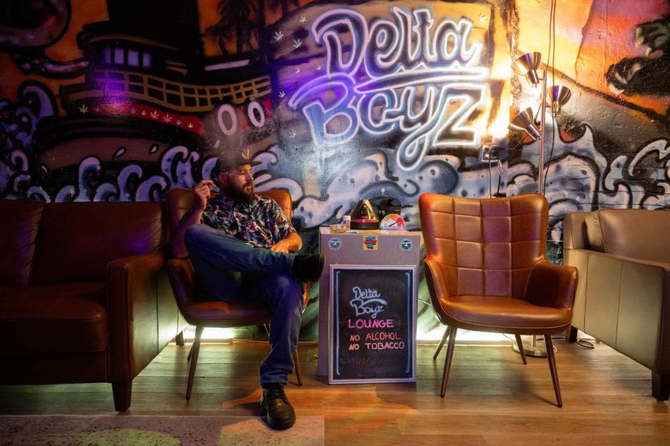 Customer Vince Purdue smokes cannabis in the Delta Boyz dispensary and consumption lounge in Isleton earlier this month. Delta Boys has the only cannabis consumption lounge in Sacramento County.
