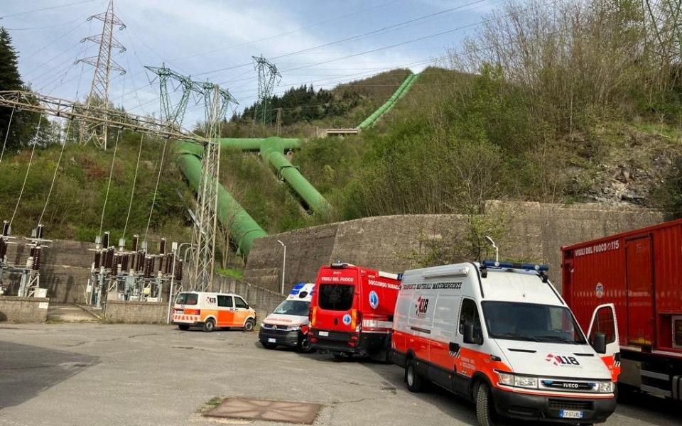 Ambulances and the fire brigade at the scene of a blast