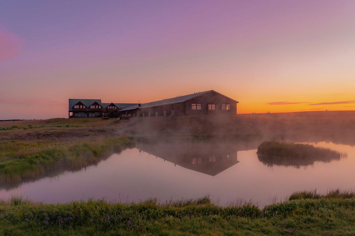 Hotel Ranga in Iceland at sunrise