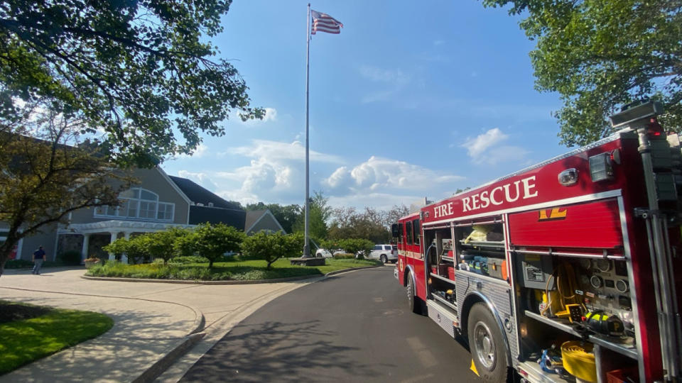 Firefighters respond to a ceiling collapse at Egypt Valley Country Club on June 21, 2024.