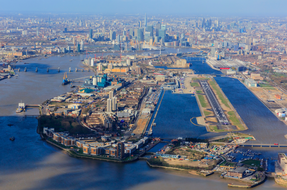 <em>A 214-metre exclusion zone was put in place around the airport after the bomb was found in George V Dock (Rex)</em>