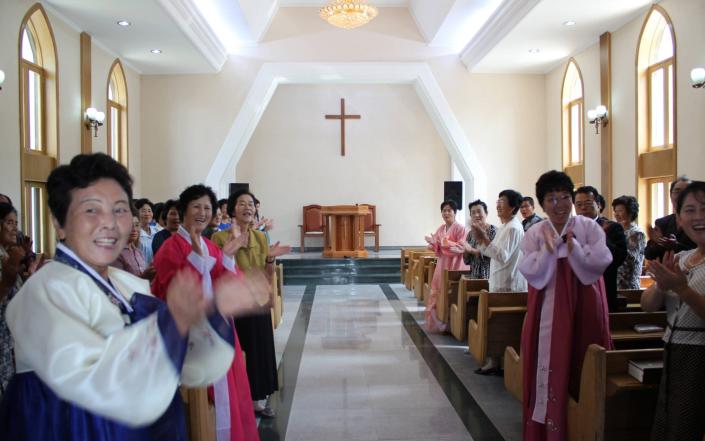 Chilgol Protestant Church in Pyongyang.  Critics say these institutions are "centerpieces for foreigners"  — Ray Cunningham via Pen News