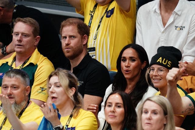The Duke and Duchess of Sussex watch wheelchair basketball at the Merkur Spiel-Arena during the Invictus Games in Dusseldorf, Germany.