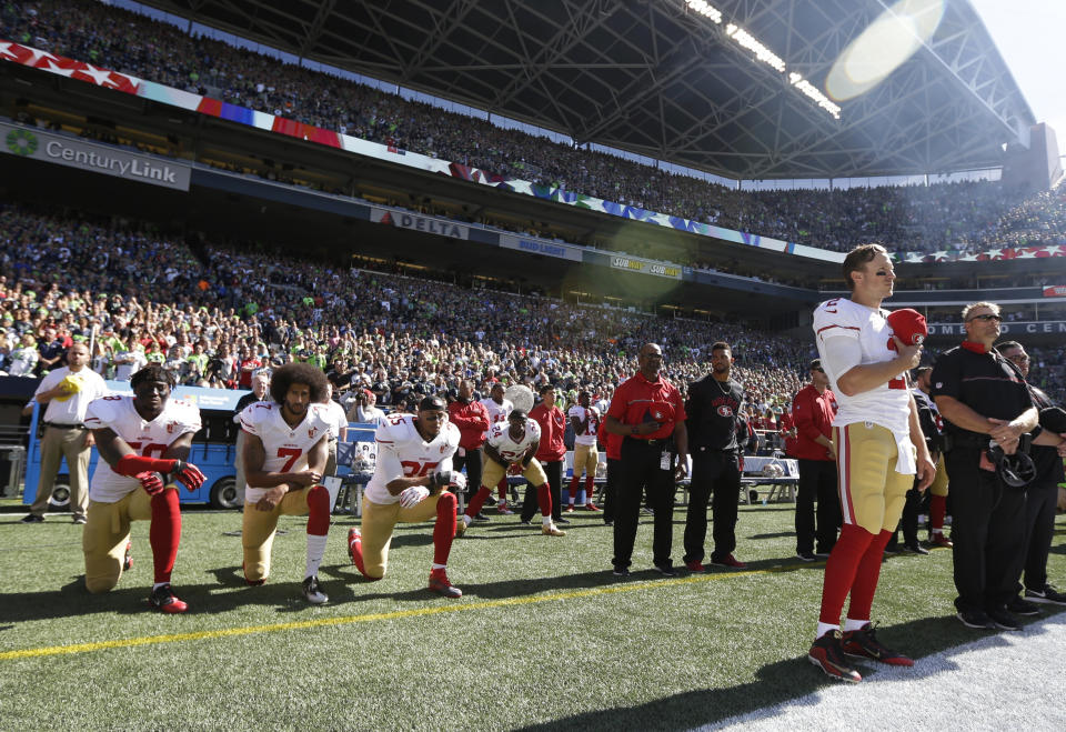 Colin Kaepernick touched off a movement of social protest against racial inequality last season as quarterback of the 49ers. (AP) 