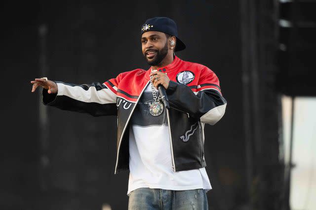 <p>Scott Dudelson/Getty</p> Big Sean performing at Hollywood Park Grounds