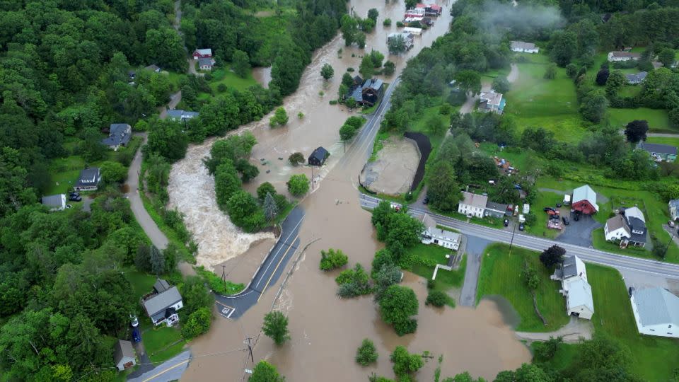 Drone video taken over Londonderry, Vermont, on Monday shows the scale of the flooding. - Courtesy R. McDonough/Phoenix Vol. Fire Co.