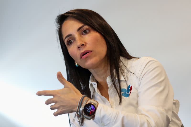 Ecuadorean presidential candidate Gonzalez attends an interview with Reuters, in Quito