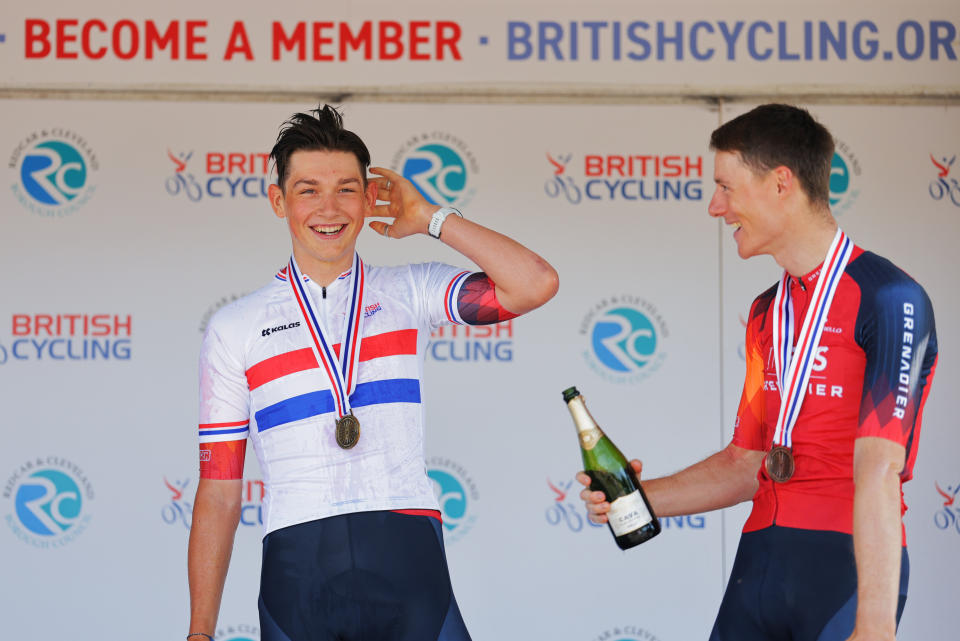 Josh Tarling celebrates with Connor Swift after winning