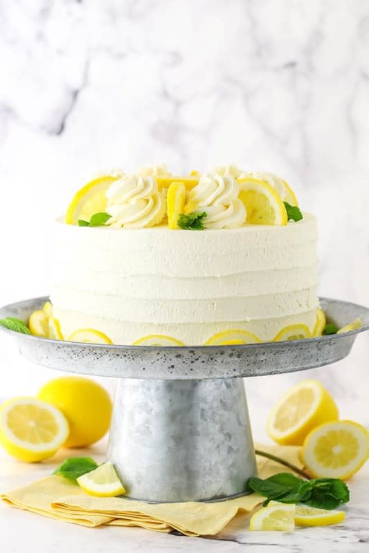 <p>Life Love and Sugar</p><p>This lemon mascarpone layer cake is made with a moist lemon cake, lemon curd and a smooth and creamy whipped mascarpone frosting! It’s light, yet sweet and tart and so darn good!</p><p><strong>Get the recipe: <a href="https://www.lifeloveandsugar.com/lemon-mascarpone-layer-cake/" rel="nofollow noopener" target="_blank" data-ylk="slk:Lemon Mascarpone Layer Cake;elm:context_link;itc:0;sec:content-canvas" class="link ">Lemon Mascarpone Layer Cake</a></strong></p>