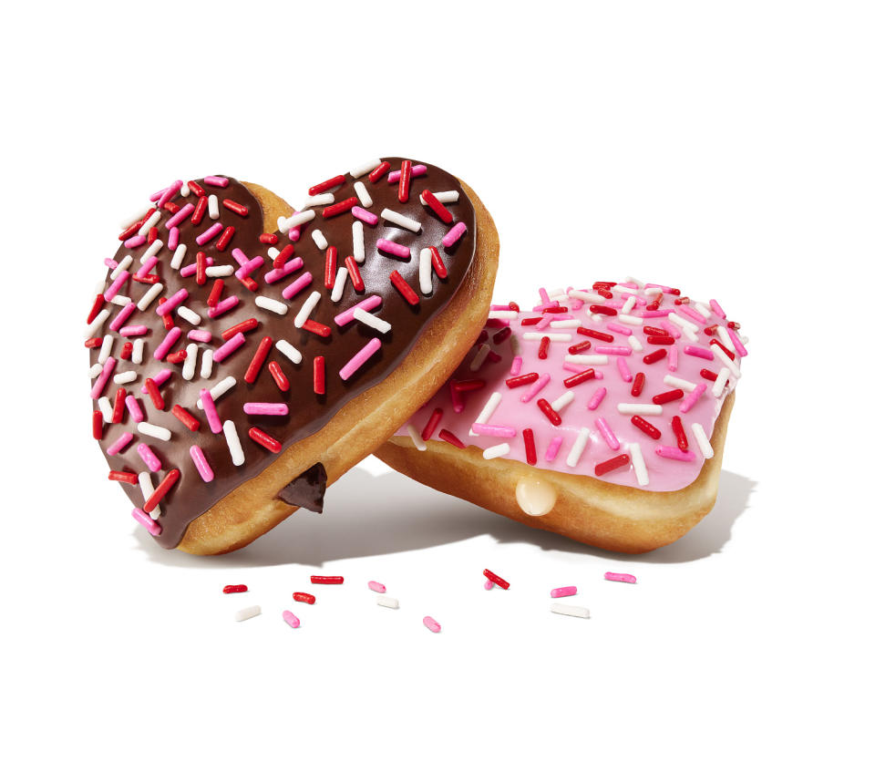 Dunkin’s Brownie Batter Donut and Cupid’s Choice Donut. (Dunkin')