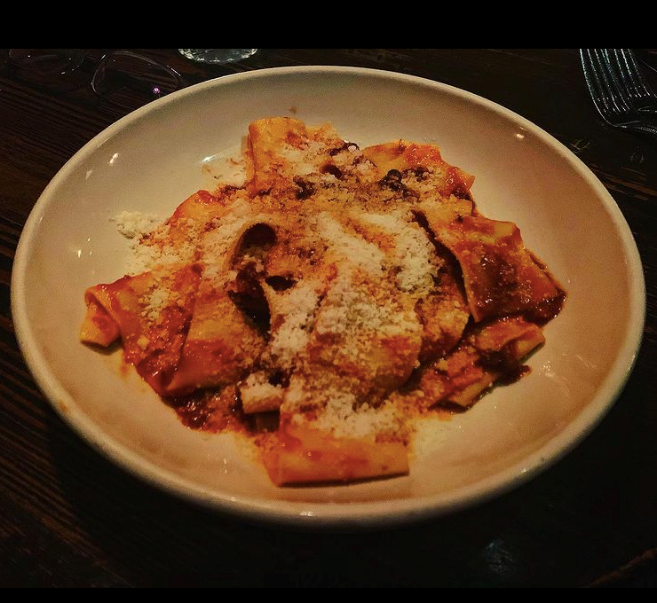 Pappardelle with braised oxtail, tomato and pine nuts at Sotto.