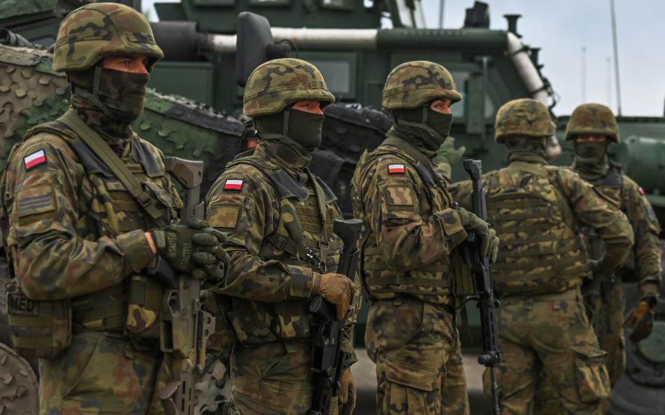 Polish soldiers seen at a training ground in Nowa Deba in September 2022 as part of joint exercises with the US and UK - NurPhoto