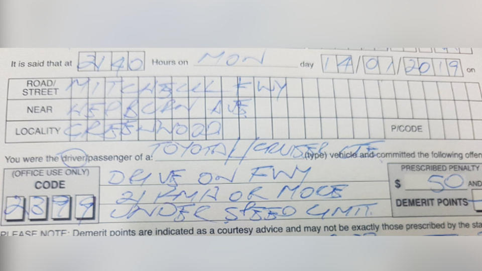 The driver was slapped with a $50 fine for driving too slow on a highway. Source: WA Police Traffic/Twitter