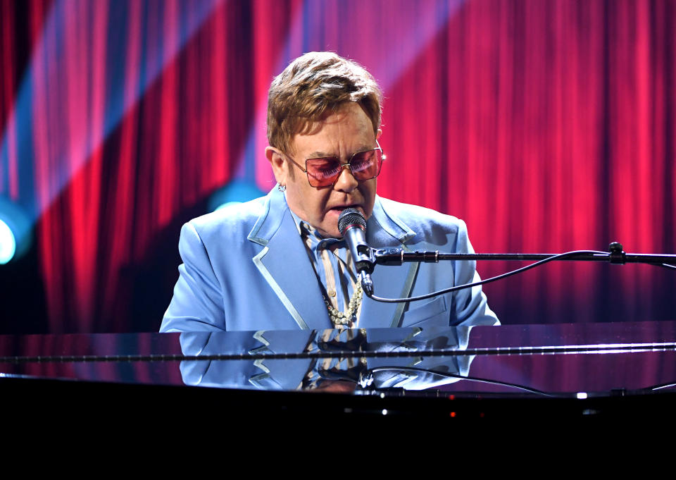 BURBANK, CALIFORNIA - OCTOBER 16: Elton John performs live on stage at iHeartRadio ICONS with Elton John: Celebrating The Launch Of Elton John’s Autobiography, "Me" at the iHeartRadio Theater Los Angeles on October 16, 2019. (Photo by Kevin Winter/Getty Images for iHeartMedia)