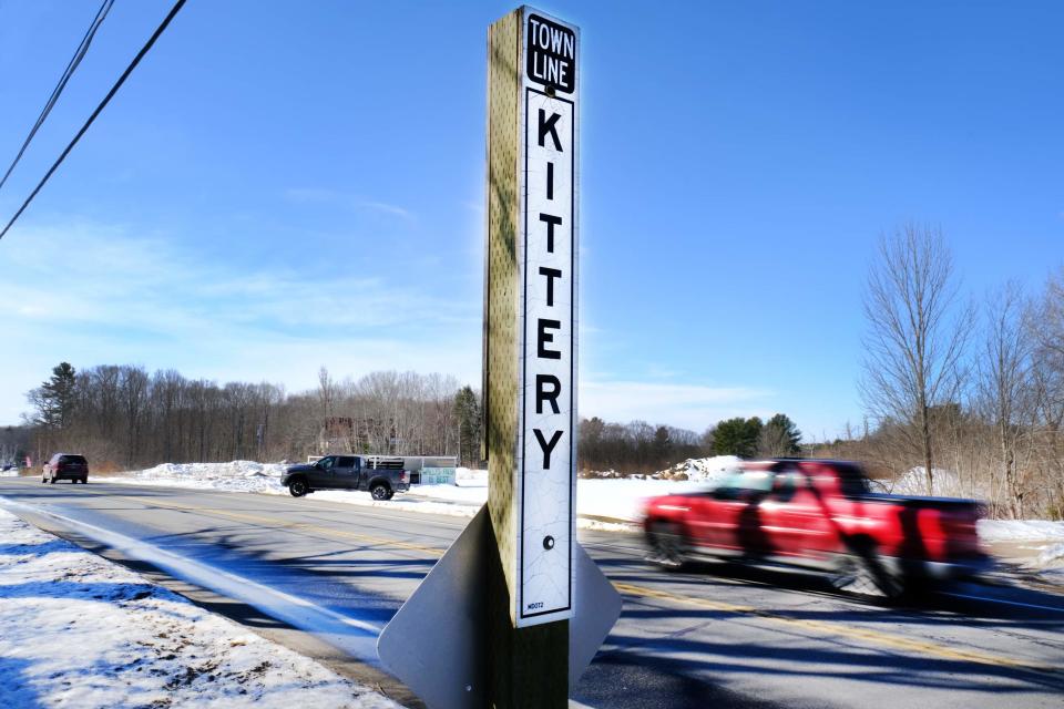 Traffic moves along U.S. Route 1 in 2019 near the town border between York and Kittery, Maine.