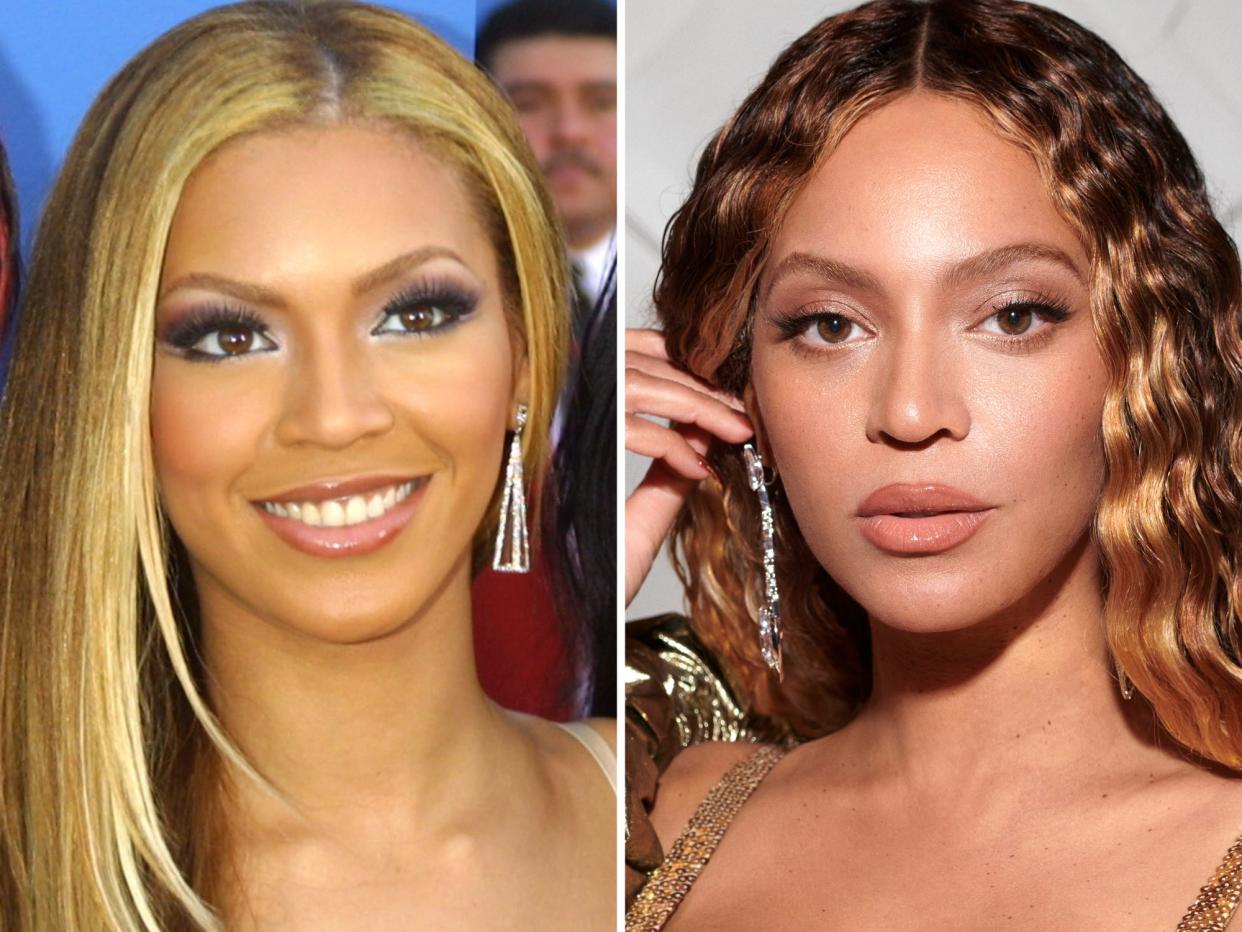 Beyoncé in 2001 and in 2023