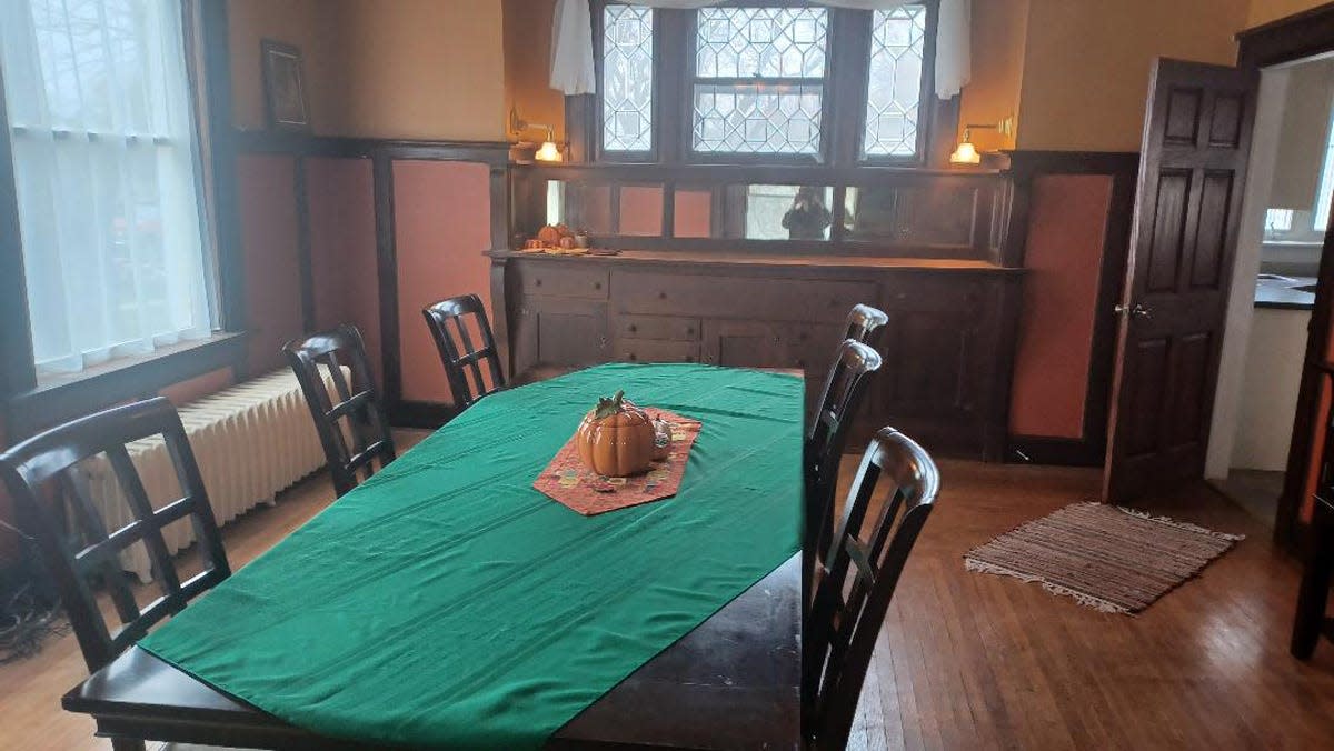 A view of the dining room in the Plymouth mansion.