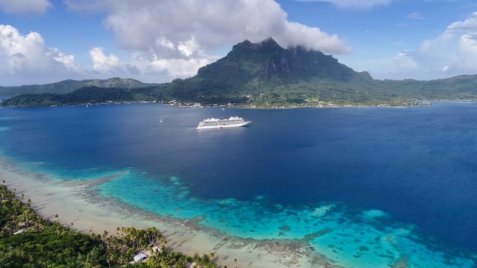 Viking cruise ship in the ocean in Bora Bora