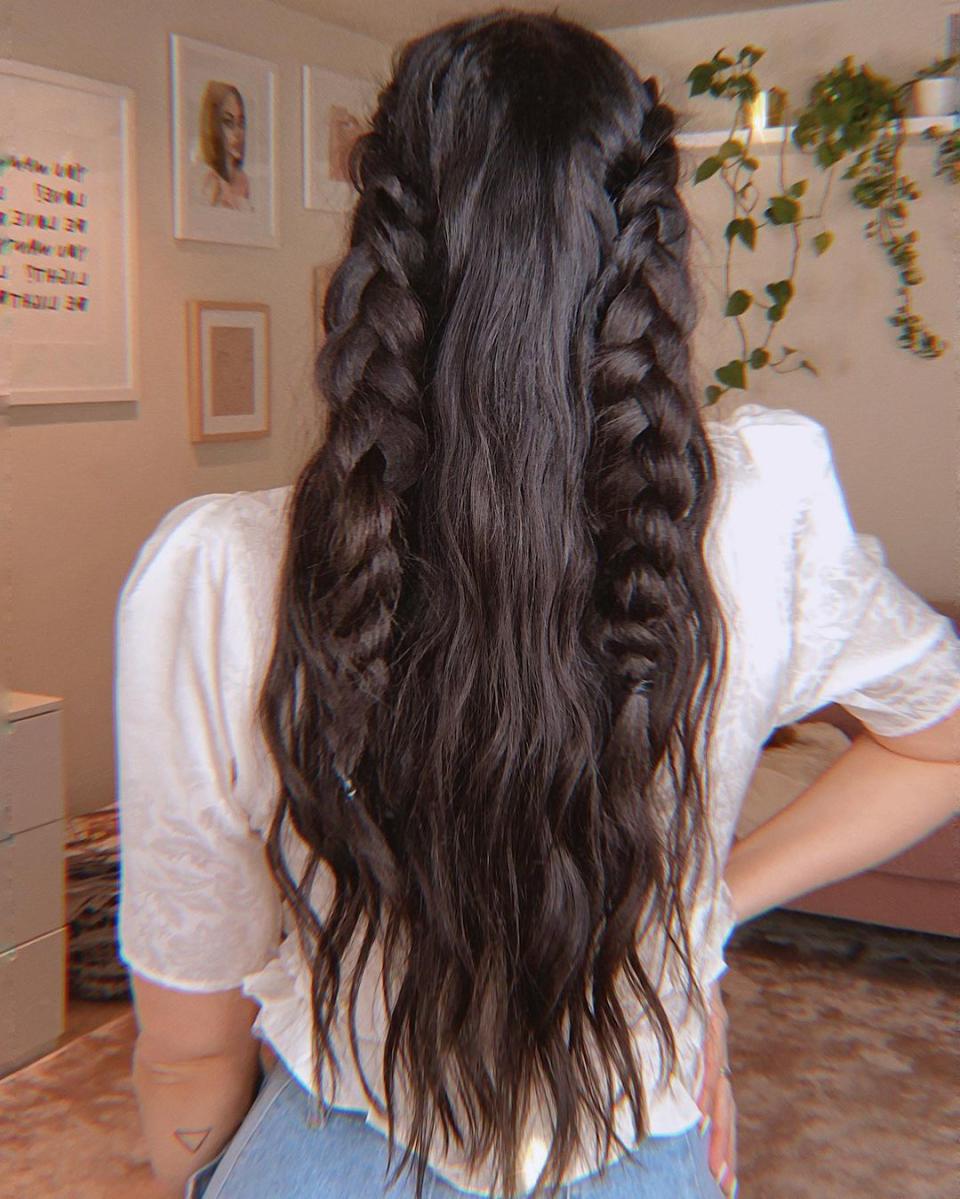 A hack Marjan loves: Tugging at your braids a bit to “fluff” them out. The result—especially on fine hair types—looks extra lush and voluminous.