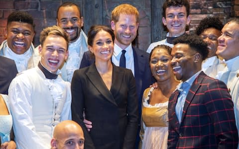 Prince Harry and Meghan meet the cast of musical Hamilton - Credit: Getty