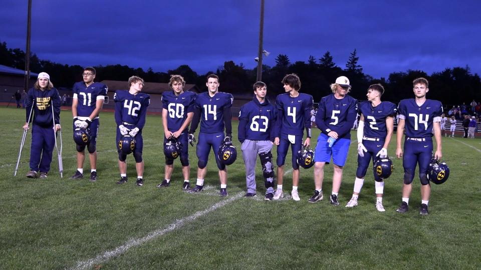 Hillsdale football recognized their senior football players before kickoff of their game against Onsted.