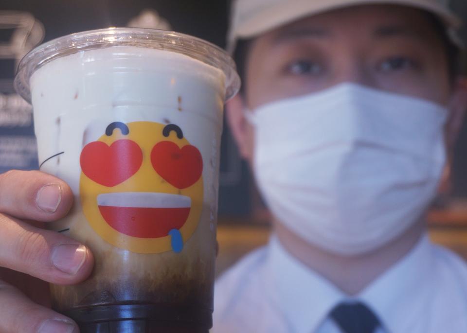 HANGZHOU, CHINA - MAY 16, 2024 - Photo taken on May 16, 2024 shows Starbucks emoji cups at a Starbucks store in Hangzhou, East China's Zhejiang province. (Photo credit should read CFOTO/Future Publishing via Getty Images)