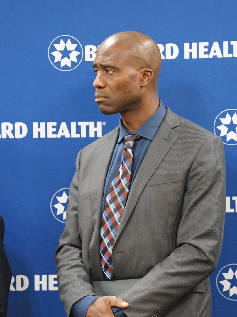 Dr. Joseph Lapado, Florida's surgeon general, appears at a news conference with Gov. Ron DeSantis at Broward Health Medical Center in Fort Lauderdale on Monday, Jan. 3, 2022.