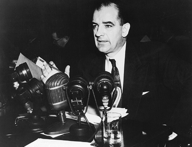 <span class="caption">US Senator Joseph R McCarthy.</span> <span class="attribution"><a class="link " href="https://commons.wikimedia.org/wiki/File:Senator_Joseph_R._McCarthy,_ca._1954.png" rel="nofollow noopener" target="_blank" data-ylk="slk:Wikimedia Commons;elm:context_link;itc:0;sec:content-canvas">Wikimedia Commons</a></span>