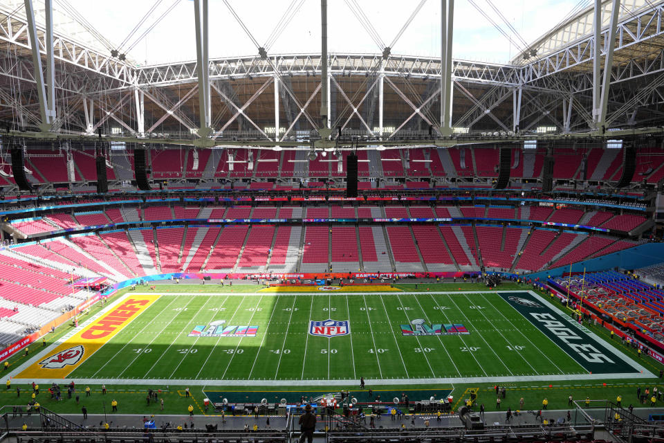 A general view of the field before Super Bowl LVII at State Farm Stadium. 