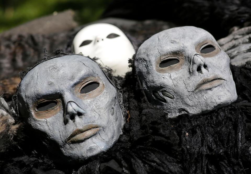 Wraithwalker masks and a Spiritwalker mask, in back, are the creations of Brandon Johnson of Appleton. They are pictured Wednesday, July 20, 2022, in Appleton, Wis.