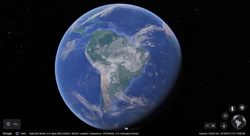 南美洲為全球七大洲之一，位於西半球南部。（圖／翻攝自Google Earth）