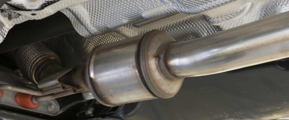 Catalytic converter of a modern car bottom view.