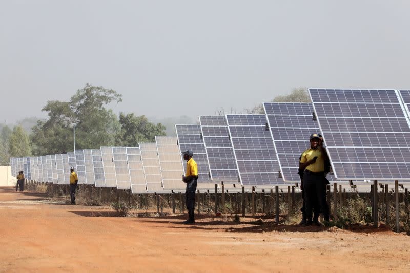 FILE PHOTO: Solar panels are seen during the inauguration ceremony of the solar energy power plant in Zaktubi